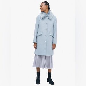 kate spade new york Faux Fur Collar Jewel-button Metallic Twill Coat